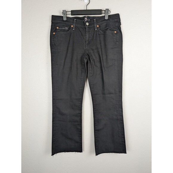 7 For All Mankind Jeans Womens 30 Black Straight Leg Raw Edge Hem Stretch Denim - Picture 1 of 8